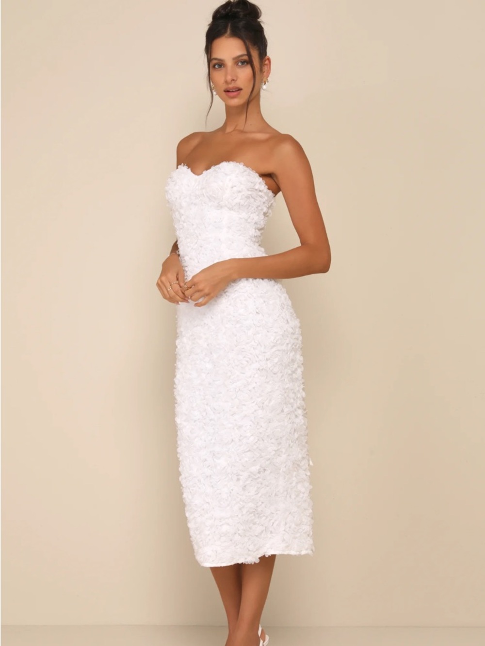 Lulu's White Strapless Sweetheart Midi Dress